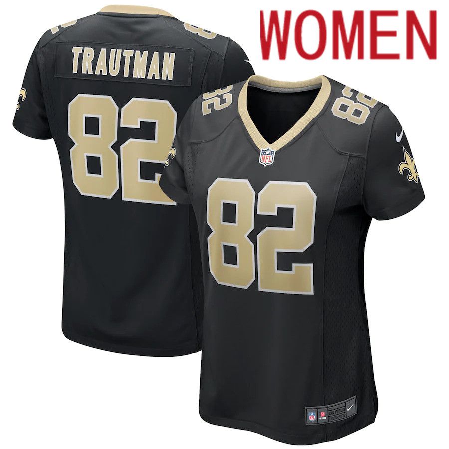 Women New Orleans Saints #82 Adam Trautman Nike Black Game NFL Jersey->women nfl jersey->Women Jersey